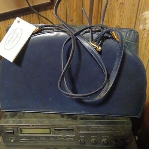 Valentino Orlandi Navy Shoulder Bag with Gold Details